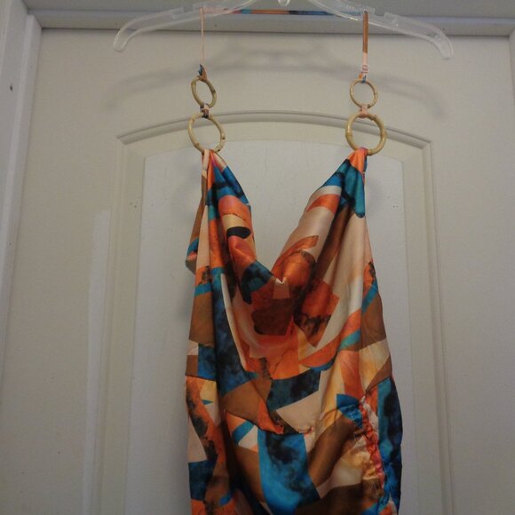 HOT GIRL PRETTYLITTLETHING NWT MAXI RUCHED SATINY COLORS W BAMBOO LOOPS 14 M - Picture 2 of 9